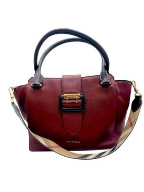 Burberry Medium Pebble Grained Burgundy Leather 2way Buckle Satchel Auth
